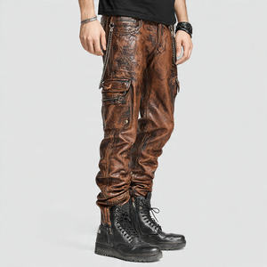 Pantalones Cargo Holgados de Cuero para Hombre, Cintura Alta con Cordón Ajustable, Cuero PU, Estilo Urbano, Personalizables, Múltiples Bolsillos - Product Image 5