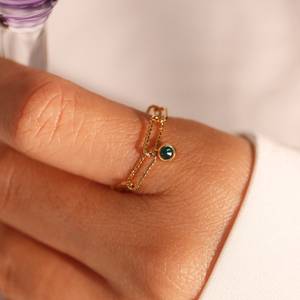 Birthstone Dangle <b>Ring</b> 925 <b>Sterling</b> <b>Silver</b> 14K Gold Plated Paperclip Chain <b>Adjustable</b> Minimalist Jewelry Gift - Product Image 3