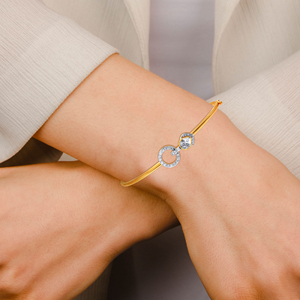 Elegant Diamond Circle & Pear Cut Open <b>Bangle</b> <b>Bracelet</b> for Women | 18K Yellow Gold Geometric <b>Bracelet</b> | Minimalist Luxury Stacka - Product Image 3
