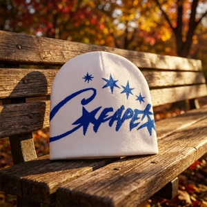 White Blue Star Graphic Knit Beanie Hat Custom Logo Ribbed <b>Winter</b> <b>Cap</b> Unisex Streetwear Fashion Headwear Wholesale OEM - Product Image 4