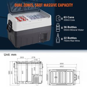 Frigorifero Portatile per Auto a Doppia Zona 58QT/55L, 12 Volt, Gamma Regolabile 4-50 Fahrenheit, Congelatore con Capacità 6L - Product Image 5