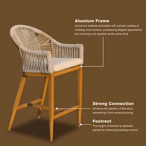 Set of 2 Modern Outdoor Counter Height Bar <b>Stools</b> with Arm Backrest and <b>Cushion</b> Tall Aluminum Design for Outdoor Counter - Product Image 2