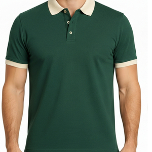 เสื้อโปโลชายสีเขียวอมฟ้าคลาสสิก คอปกสีน้ำเงินกรมท่า ทรงเข้ารูป แขนสั้น สวมใส่สบาย เหมาะสำหรับเล่นกอล์ฟ ผ้าฝ้ายเนื้อนุ่ม ระบายอากาศได้ดี - Product Image 6
