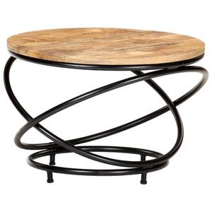 Modern <b>Round</b> Wood Coffee <b>Table</b> With <b>Black</b> Metal Frame Industrial Living Room Furniture - Product Image 1