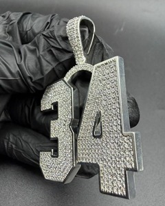 Colgante de plata 925 con diamantes chapados en plata para hombre, número 34, estilo hip-hop, joyería para uso diario. - Product Image 5
