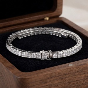 Pulsera de tenis con circonitas de corte Asscher para mujer, de plata de ley 925, estilo clásico, regalo de moda para fiestas - Product Image 1