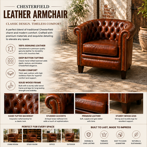 Sillón Chesterfield de Cuero Genuino de Lujo, Sillón Club con Botones, Sillón Moderno con Brazos Decorativos, Muebles para Sala de Estar, Vestíbulo de Hotel - Product Image 3