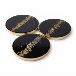 Posavasos de resina negra y dorada hechos a mano, estilo ágata, geoda, posavasos para bebidas, tapete de resina epoxi para tazas, para decoración del hogar, hotel, boda. - Product Image 3