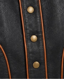 Men's black and <b>brown</b> <b>Leather</b> <b>Jacket</b> turn down Collar button Closure Sleeve Autumn - Product Image 5
