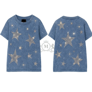 เสื้อยืดคอกลมผู้ชายแบบสั่งทำพิเศษ ตกแต่งโลโก้ด้านหน้าด้วยคริสตัล พร้อมลายพิมพ์กลิตเตอร์ เนื้อผ้าคอตตอน 100% ระบายอากาศได้ดี เนื้อผ้าหนา - Product Image 1