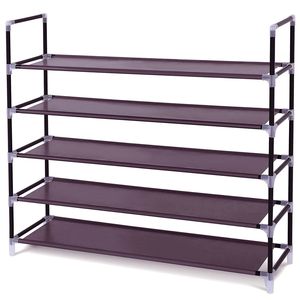 Scarpiera a 5 livelli in tessuto non tessuto marrone scuro con maniglia - Facile da montare - Product Image 2
