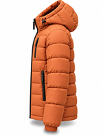 Veste matelassée à capuche pour homme, orange, imperméable, séchage rapide, coupe-vent, fermeture éclair, rembourrage en polyester, hiver, longueur standard