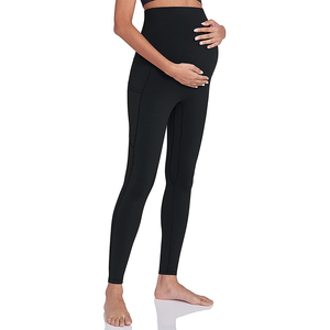 High Quality Women's Maternity <b>Workout</b> <b>Leggings</b> Over the Belly Pregnancy Active Wear Soft Yoga Pants <b>with</b> <b>Pockets</b> OEM - Product Image 2