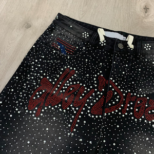 Men's Black <b>Sequined</b> Bermuda <b>Shorts</b> With Rhinestone Dot Pattern And Front Logo Street Style Mid Waist Button Fly - Product Image 4