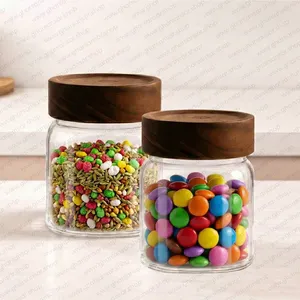 Borosilicate Glass Food Storage <b>Jar</b> Acacia Lid Airtight Round Container for <b>Spices</b> Sugar Cookies Candy Kitchen - Product Image 1