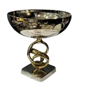 Bol de service alimentaire et de fruits secs en acier inoxydable en métal noir et doré de forme ronde avec belle base pour restaurant d'hôtel - Product Image 1