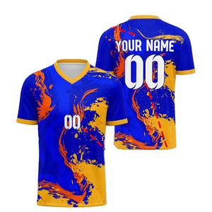 เสื้อฟุตบอลสีน้ำเงินเหลืองแบบซับลิเมชั่น โพลีเอสเตอร์ 100% คอกลม แขนสั้น ระบายอากาศได้ดี สำหรับผู้ใหญ่ทุกเพศทุกวัย ใส่ได้ทุกฤดู ลายตัวอักษร - Product Image 6
