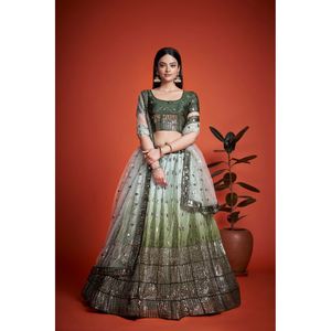 DISEÑADOR CHINON BORDADO SECUENCIA TRABAJO LEHENGA CHOLI CON DUPATTA VERDE - Product Image 1