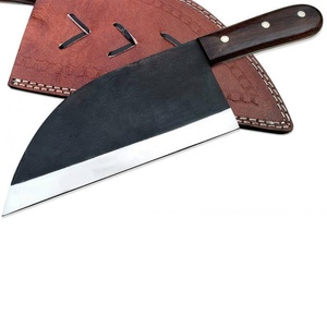 Couteau de cuisine industriel en acier Damas traditionnel, style Viking, avec manche en bois, étui en cuir, lame de 12 pouces, finition mate - Product Image 5