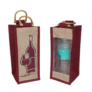 Изготовленная на заказ ПВХ оконная Мешковина из бамбуковой ротанговой ручки пляжная сумка с одной двойной бутылкой джутовый винный мешок с напечатанным логотипом