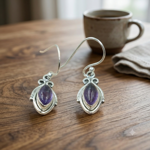 Pendientes de Aro de Plata de Ley 925 con Amatista Natural, Hechos a Mano, con Gema Marquise, Estilo Boho, Chapados en Oro, OEM, ODM, Venta al por Mayor, Regalo - Product Image 4