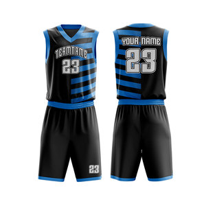 Ensemble d'uniformes de basketball personnalisés sublimés, noir et bleu, col en V, sans manches, en mesh respirant, unisexe, pour adultes, avec le numéro 23 - Product Image 1