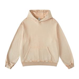 Sudadera con Capucha de Invierno, Color Beige Lavado, Acabado Desgastado, Forrada, Tejida, 100% Algodón, Corte Holgado, Transpirable, con Bordado Personalizado - Product Image 3