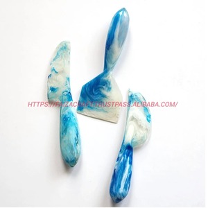 Handmade Resin Salad <b>Servers</b> Blue Handle Natural Finish Eco-Friendly Kitchen Serving Spoon Set Manual Operation - Product Image 5