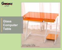 Bureau d'ordinateur moderne en verre pour PC, bureau d'étude et de travail, usage commercial, Global Orbit GO-1495, surface métallique, origine Taïwan, emballage postal