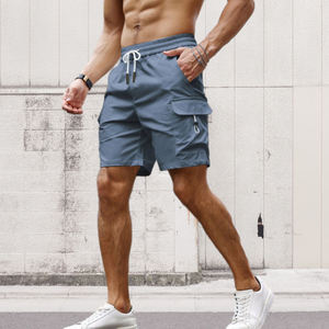 Shorts cargo gris pour homme, taille mi-haute, cordon de serrage, séchage rapide, légers, décontractés, avec poches - Product Image 1