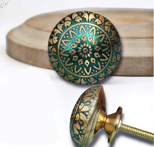 Handmade Modern <b>Brass</b> Etched Knob <b>Drawer</b> Door Wardrobe Dresser <b>Pull</b> Handle Kitchen Bedroom Bathroom Living Room Home Office - Product Image 1