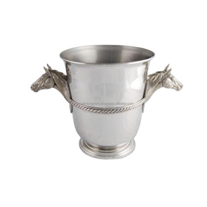 Equestrian <b>Ice</b> Bucket Casted Horse Head Grip Handles Wine Chiller Table Decorative Trendy Champagne Cooler for Home Bar Supply - Product Image 1
