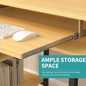 Scrivania per Studio e Computer Mecor 47'' con Vassoio Tastiera/Scaffali, Postazione di Lavoro per PC e Laptop in MDF per Casa, Ufficio e Hotel - Product Image 6