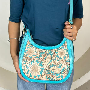 2026 Wholesale New Fashion Designer Hand Tooled Leather Shoulder Bag <b>Genuine</b> Cowhide Leather Saddle Handbags for Ladies Purses - Product Image 5