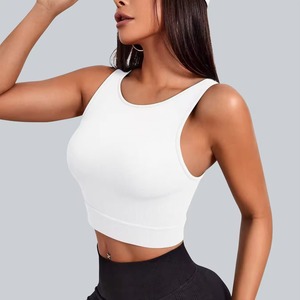 Custom Wholesale Women Ribbed Crop Tank U Neck <b>Low</b> Neckline Soft Stretch Slim Fit Fitness Camisole Casual Sports - Product Image 3