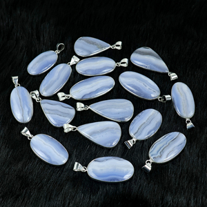 Pendentif en Agate Bleue Naturelle, Plaqué Argent Sterling 925, Bijou Géométrique en Pierre Précieuse, Vente en Gros, Fait Main, Tendance - Product Image 5