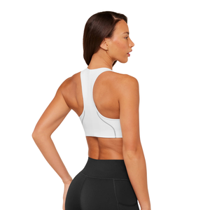 Sujetador deportivo de alto soporte para mujer con logo personalizado, de nailon y elastano, espalda cruzada, top de yoga de alto rendimiento, ropa de gimnasio y fitness, color blanco liso. - Product Image 2