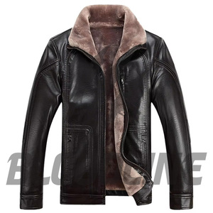 Men's <b>Black</b> PU Leather Moto <b>Jacket</b> Stand Collar <b>Faux</b> <b>Fur</b> Lining Zipper Closure Regular Fit Winter Wear - Product Image 5