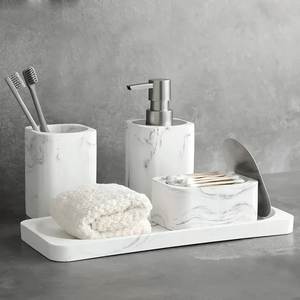 Decorative Speckled Resin <b>Bathroom</b> Accessories <b>Bathroom</b> <b>Set</b> Soap <b>Dispenser</b> Toothbrush Holder Soap Dish Minimalist Oval Design - Product Image 2