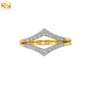 Bague en diamant de laboratoire pavé en forme de chevron |   Bague de mariage de luxe incurvée en or massif, alliance empilable jaune/blanc 9K/14K/18K pour mariée - Product Image 1