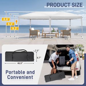 10x20 White Instant Pop-Up Canopy <b>Tent</b> with 28/22mm Powder Coated Steel <b>Frame</b> & 210D Oxford No Sidewalls Design - Product Image 6