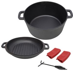 Olla Holandesa de Hierro Fundido Pre-Sazonada 3 en 1 de 5 Cuartos, para Camping al Aire Libre, con Tapa Acanalada que Sirve como Sartén - Product Image 1