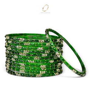 Bracelets ethniques de mariage haut de gamme pour femmes, en verre vert goutte de pluie du Cachemire, avec cristaux plaqués or étincelants, à prix de gros - Product Image 2