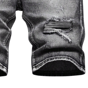 Pantalones Cortos de Mezclilla Negros para Hombre, Lavados, Desgastados, Casuales, de Verano, Cintura Media, Largura hasta la Rodilla, Cinco Bolsillos, Estilo Urbano, 100% Algodón - Product Image 6