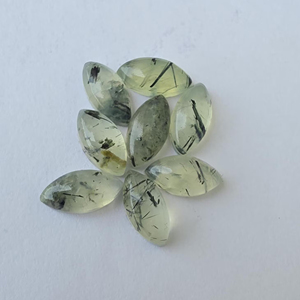 Prehnita Verde Natural, Cabujón Marquise de Rutilo, Parte Posterior Plana, Calibrado, Gema AAA+, Certificado por Terceros, Rajasthan, para Joyería - Product Image 1