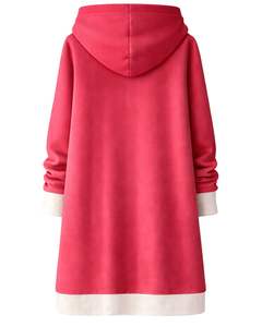 Sudadera con capucha larga personalizada con cremallera, roja, para mujer, abrigo de invierno con forro polar, ropa exterior informal con bolsillos, fabricante mayorista OEM personalizado - Product Image 2