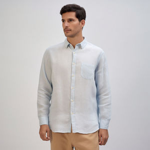 Chemise décontractée pour homme à manches longues en lin et coton satiné tricoté respirant, teint uni, anti-plis, col rabattu, 160g - Product Image 3