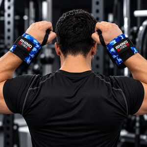 RHINO FITNESS Bandes de maintien pour poignets en coton camouflage bleu, sangles de soutien pour haltérophilie avec fermeture auto-agrippante, attelle de gym pour main gauche - Product Image 4