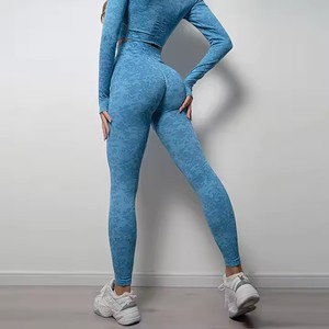 Custom 2-Pcs Female Sports Gym Fitness Set High Elastic Yoga Outfits with Long Sleeve Top and Breathable <b>Legging</b> Solid <b>Pattern</b> - Product Image 3
