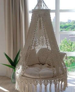 Balançoire double en macramé, chaise suspendue en macramé, lit balançoire en macramé pour véranda, chaise hamac, balançoire extérieure en macramé - Product Image 3